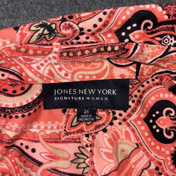 Jones New York Signature 2x Pink Paisley Button Down Cotton L/S Cottagecore - Picture 3 of 9